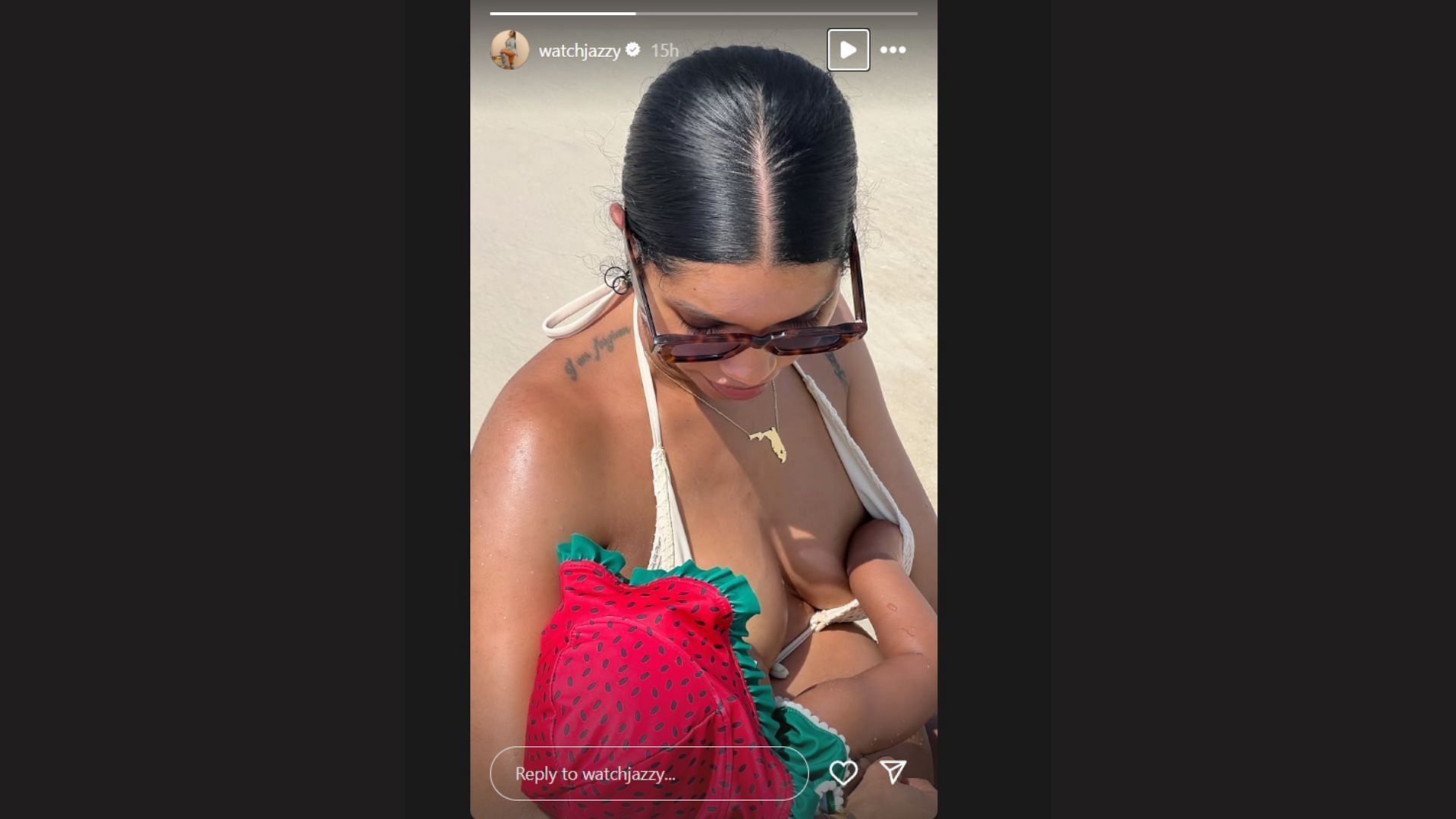 Cam Newton's girlfriend Jasmin Brown's ig story (Credits: @watchjazzy)